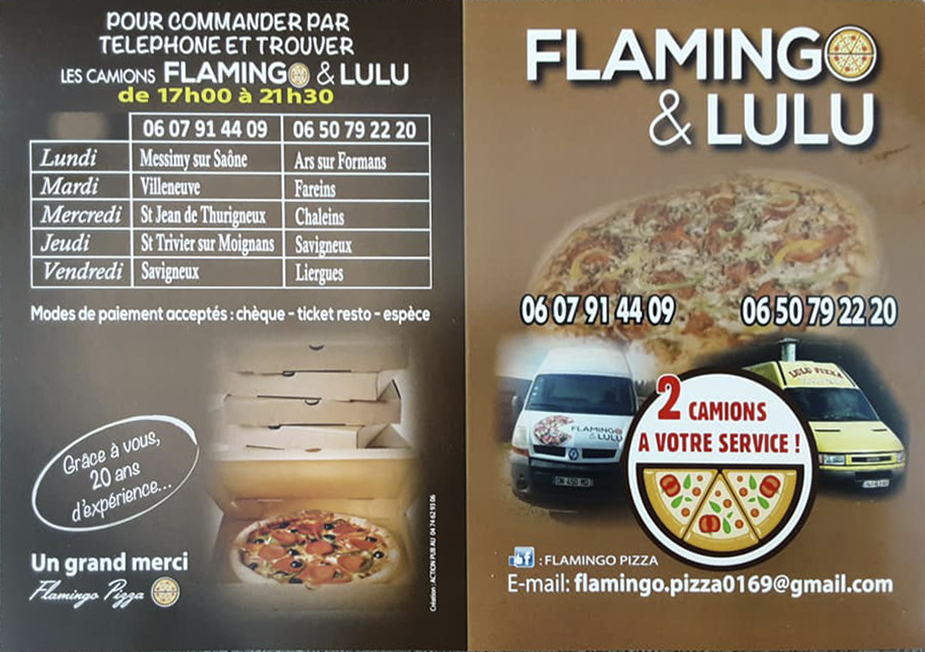 Carte des pizzas Lulu Pizza (recto)